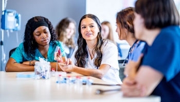 A photograph of students learning