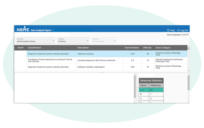 screenshot of item analysis app