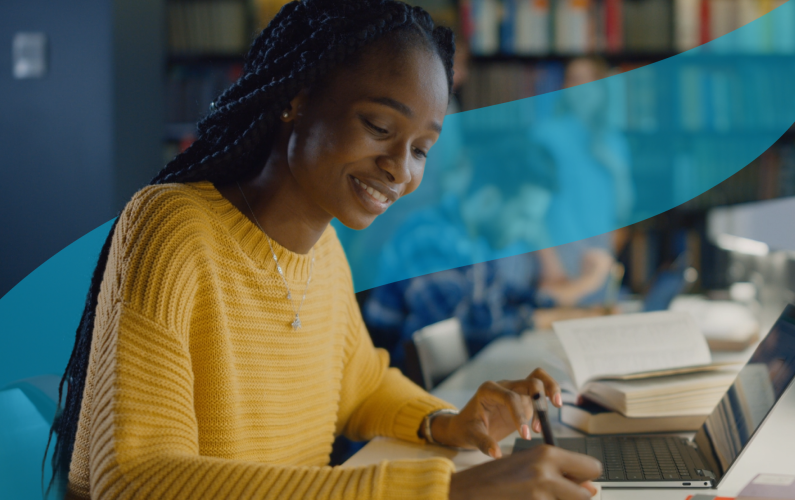 medical school student studying in library