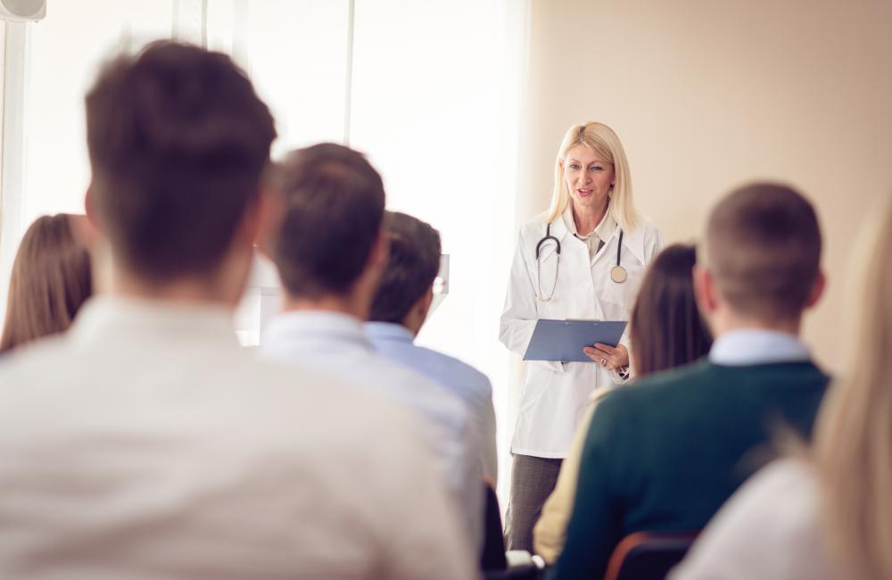 Doctor briefing students