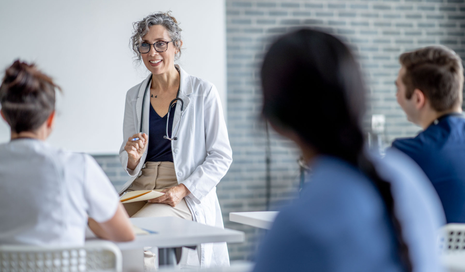professor teaching class of students